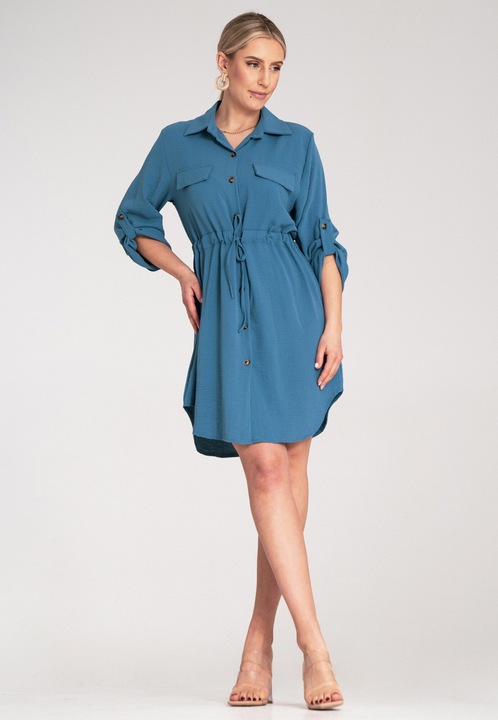 Rochie tip camasa, Figl, albastra, poliester, maneci reglabile, S-M INTL