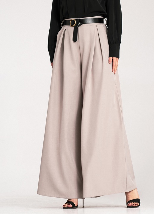 Figl női nadrág, elegáns, magas derekú, bézs, poliészter/elasztán, SM INTL