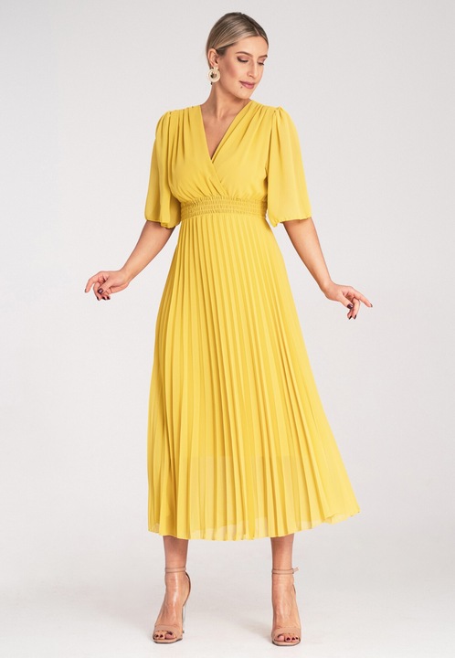 Rochie Figl, plisata, galbena, viscoza, S-M INTL