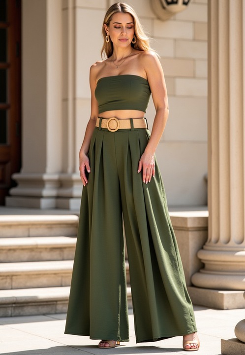 Pantaloni dama, Figl, verzi, cu curea, poliester, One Size INTL