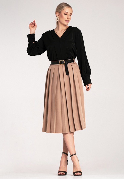 Fusta midi plisata, Figl, bej, poliester, S-M INTL