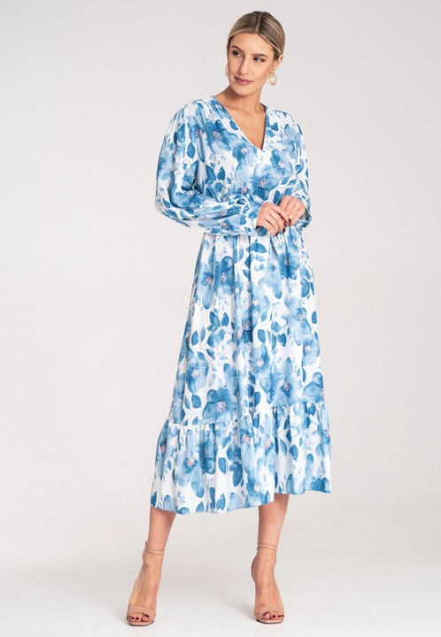 Rochie, Figl, florala, poliester, albastra, material usor, S-M INTL