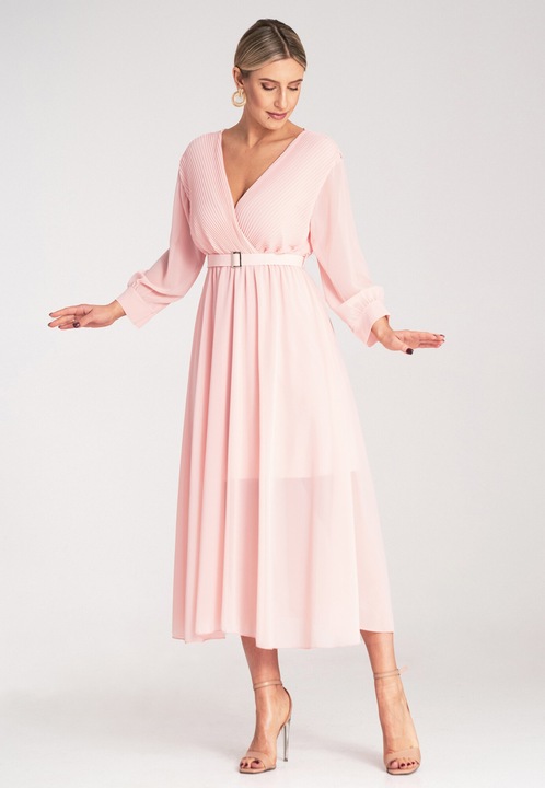 Rochie Figl, plisata, roz, primavara, poliester, S-M INTL