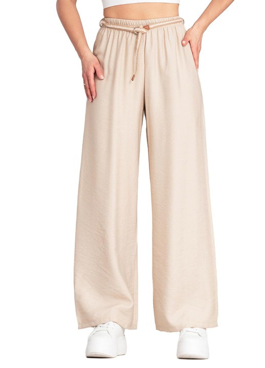 Pantaloni dama, Figl, bej, material usor, talie elastica, viscoza, S-M INTL