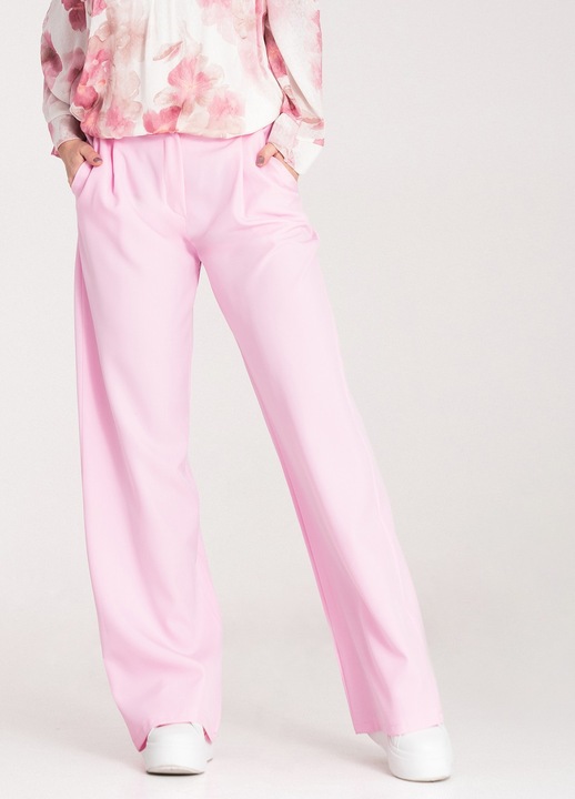 Női nadrág, Figl, elegáns, magas derekú, rózsaszín, poliészter/elasztán, SM INTL