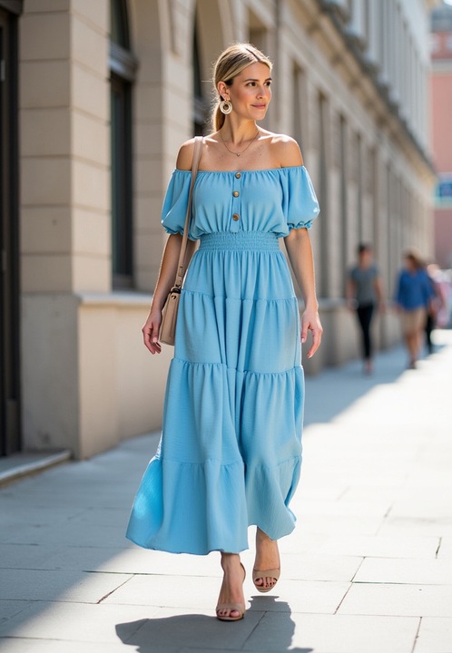 Rochie lunga, Figl, poliester, albastra, de vara, One Size INTL