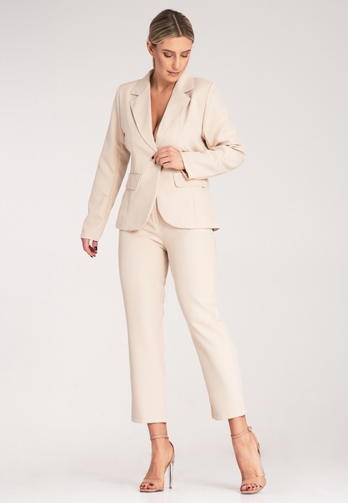 Set elegant dama Figl, jacheta si pantaloni, bej, material de inalta calitate, S-M INTL