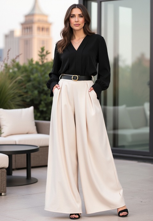 Fusta-pantaloni, Figl, eleganta, confortabila, 95% poliester, ecru, S-M INTL