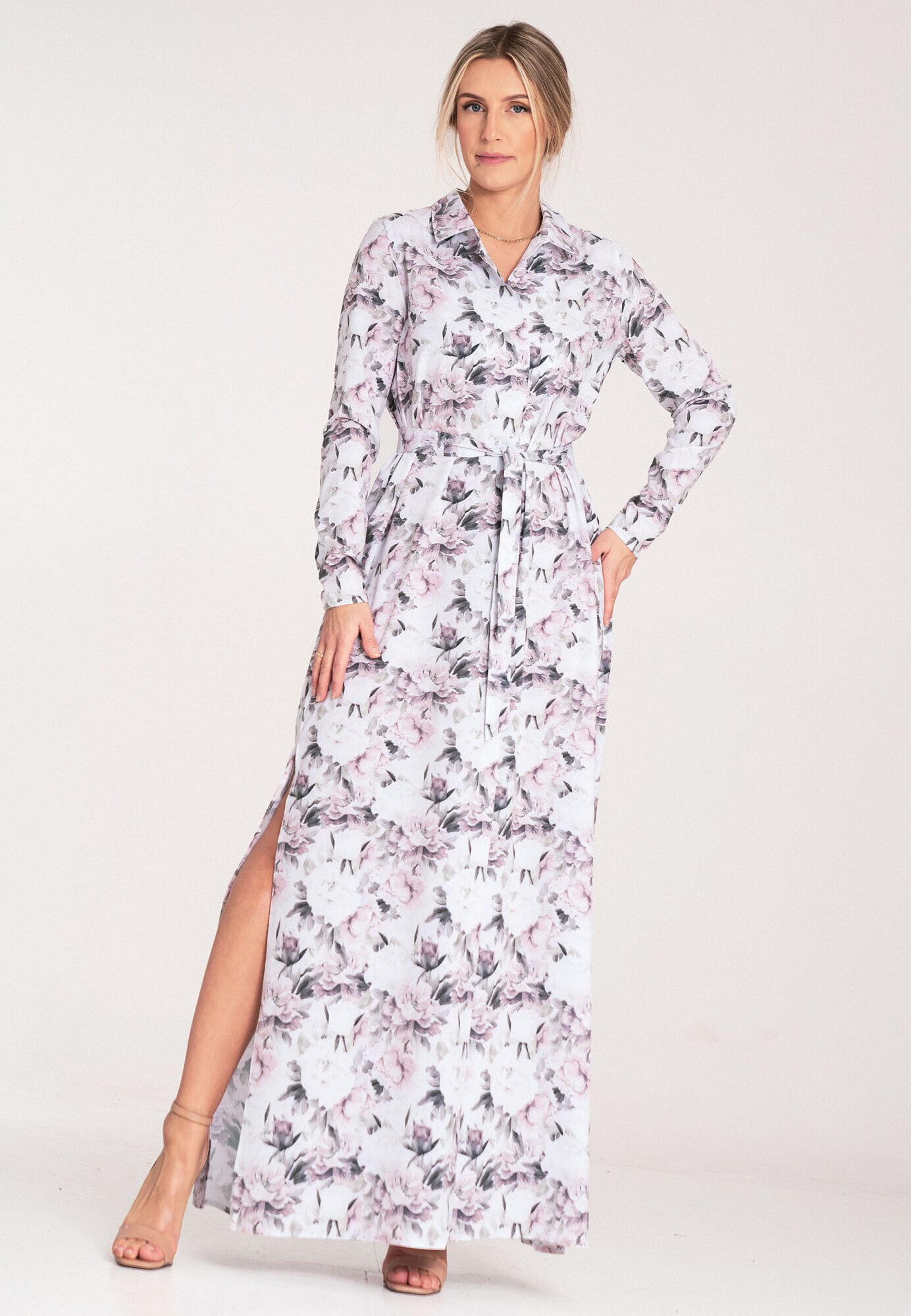 Rochie de zi Numoco, casual, alb/roz, material usor, M INTL - eMAG.ro