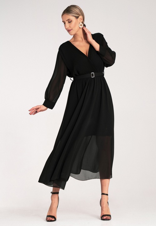 Rochie Figl, plisata, neagra, eleganta, poliester, S-M INTL