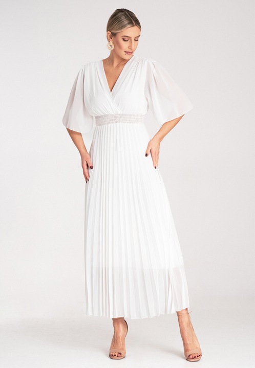 Rochie Figl, plisata, eleganta, alba, midi, poliester, S-M INTL