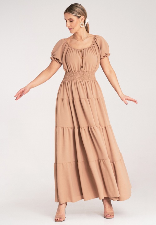 Rochie maxi Figl, bej, cu volane, poliester, pentru vara, One Size INTL