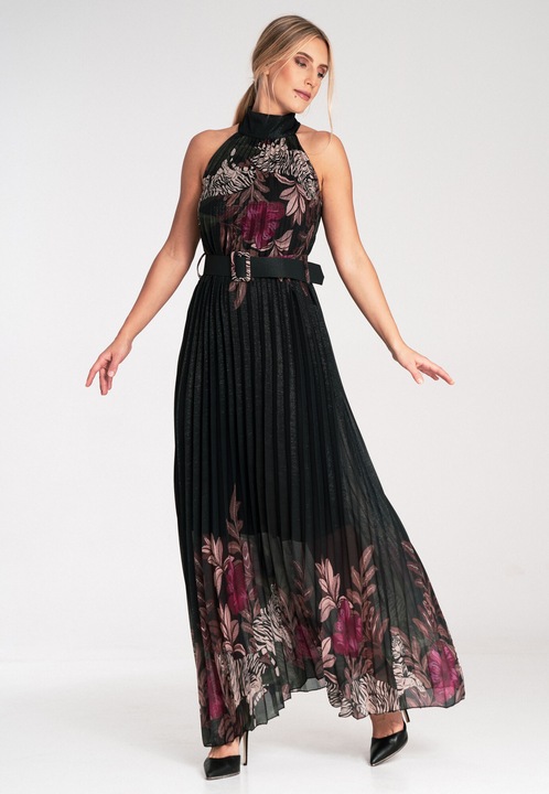 Rochie maxi Figl, neagra, plisata, poliester, fara maneci, One Size INTL