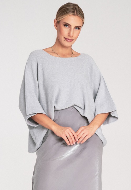 Pulover dama Figl, gri, larg, din material moale, pulover supradimensionat, One Size INTL