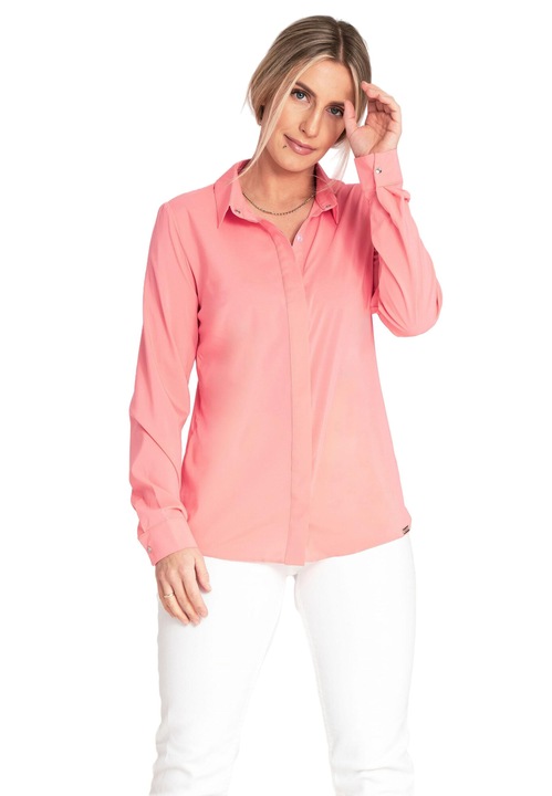 Camasa eleganta Figl, model cu guler, maneci lungi, coral, poliester-elastan