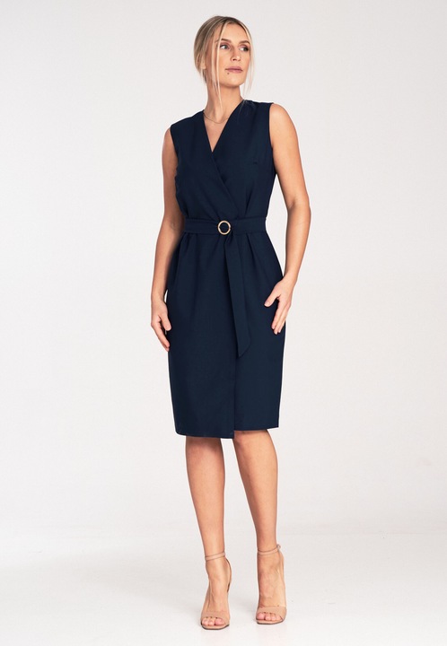 Rochie midi Figl, bleumarin, cu centura, eleganta, poliester, S INTL