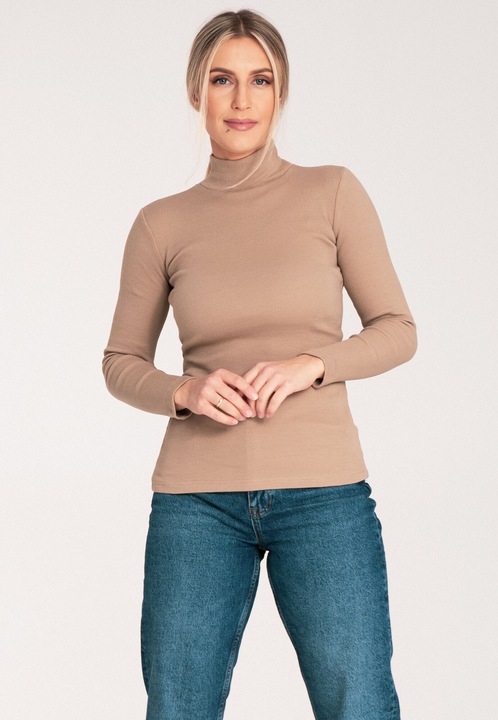 Bluza dama pe gat, Figl, Bumbac/Elastan, Bej