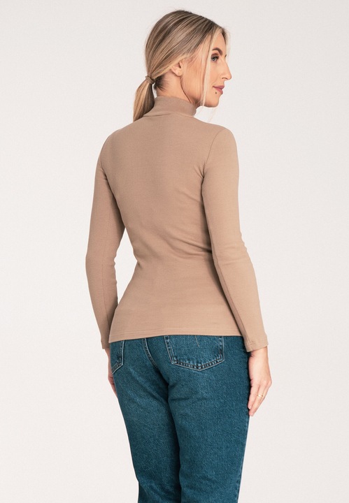Bluza dama pe gat, Figl, Bumbac/Elastan, Bej