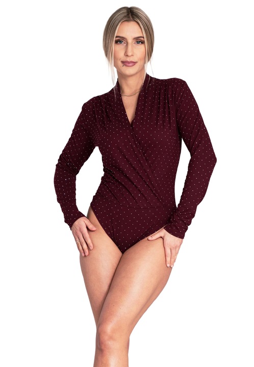 Bluza de tip body dama Figl, visiniu, cu cristale, maneci lungi, poliester/elastan, S-M INTL
