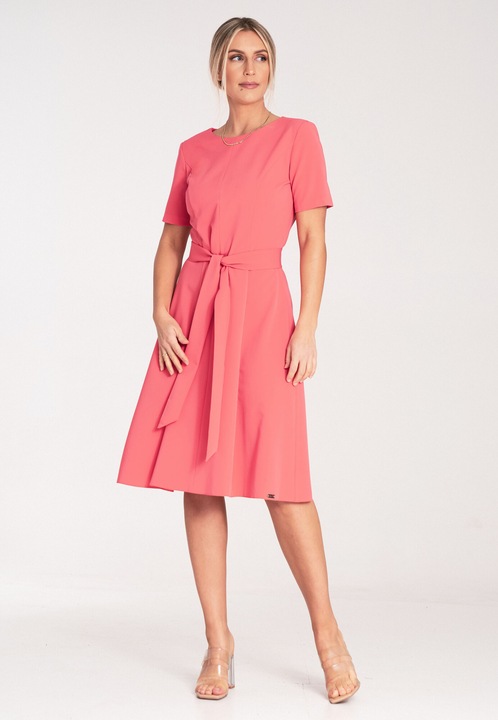 Rochie midi Figl A-line, eleganta, coral, poliester