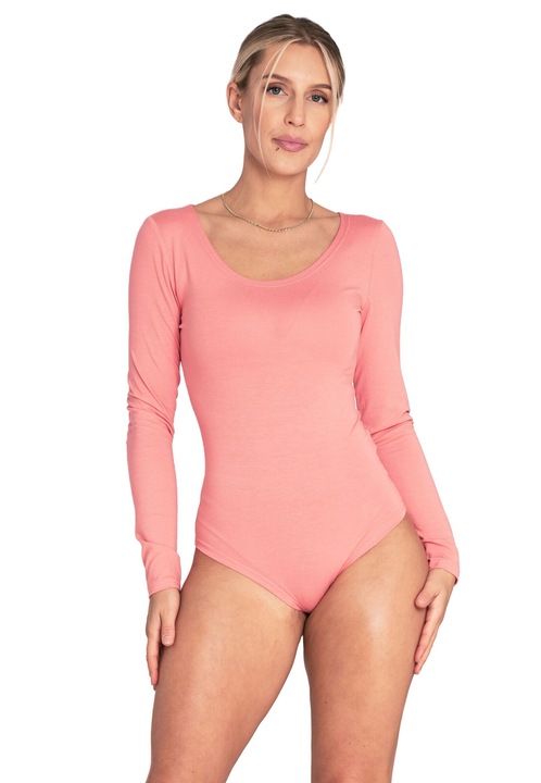 Body elegant Figl, coral, maneca lunga, material placut, pentru femei, viscoza/elastan