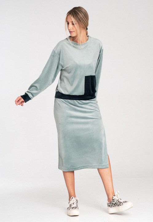 Set trening din catifea FIGL M1036, fusta si hanorac, menta, poliester/elastan, XL INTL