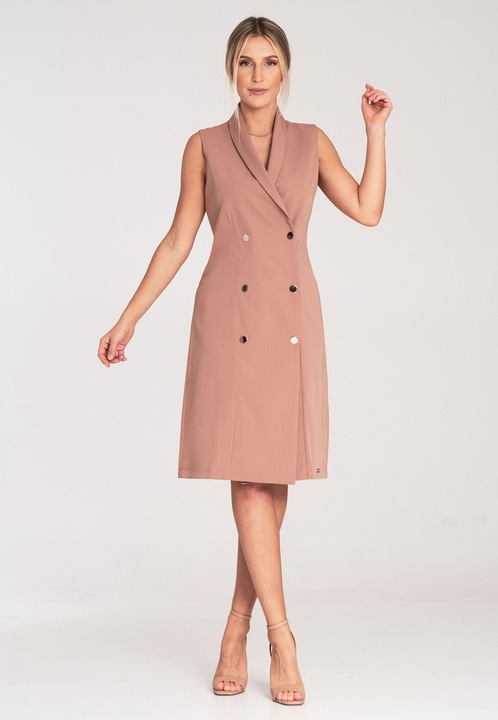 Rochie blazer midi Figl, bej, poliester-viscoza, croiala ajustata, fara maneci, cu nasturi
