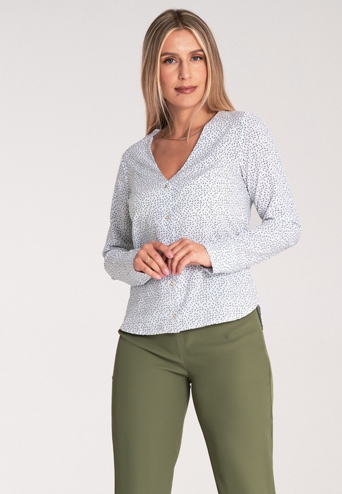 Дамска блуза, Фигл, Полиестер/Еластан, Елегантна, Бяла/Черна