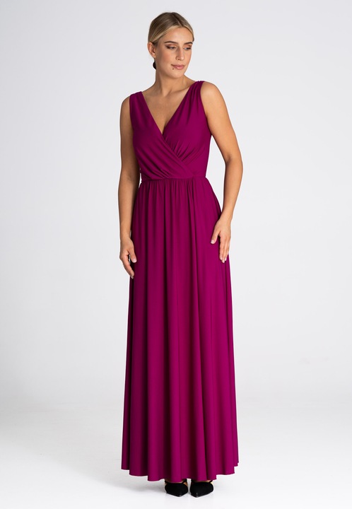 Rochie lunga eleganta, Figl, fara maneci, poliester, violet, S INTL