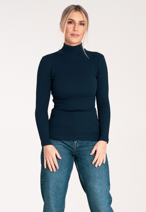 Дамска блуза с кръгло деколте, Figl, Памук/Еластан, Тъмносин