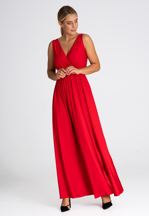 Rochie lunga Figl M960, rosie, fara maneci, poliester-elastan, XL INTL