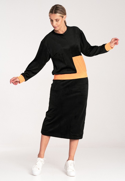 Trening din velur dama Figl M1036, cu fusta, elegant, negru, poliester/elastan, M INTL