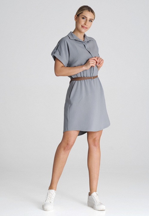 Рокля Figl, с колан, сива, полиестер, XL INTL