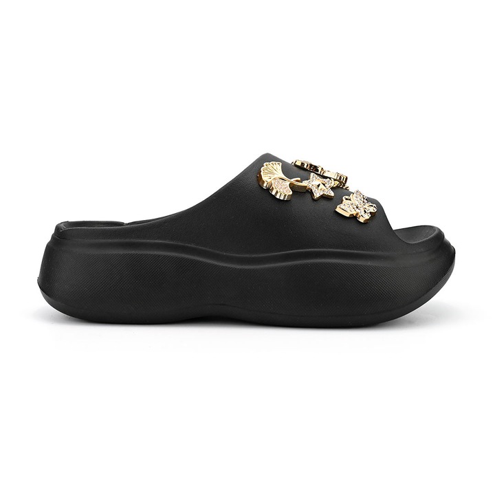 Papuci Casual De Dama,Din Spuma,Cu accesorii ,Usoara,SA55, Negru, 40-41