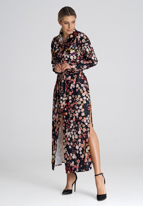 Rochie camasa maxi Figl, guler floral, multicolor, poliester, XL INTL