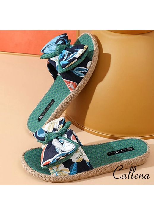Papuci dama casual, comozi, cu platforma joasa, fundita si imprimeu floral, verde, Callena - 39 EU