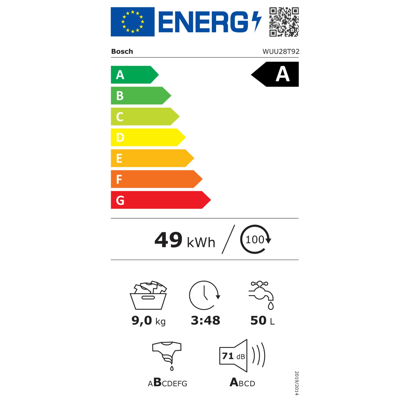 Masina de spalat rufe BOSCH WUU28T92 seria 6, 9 kg, A, 1400 rpm