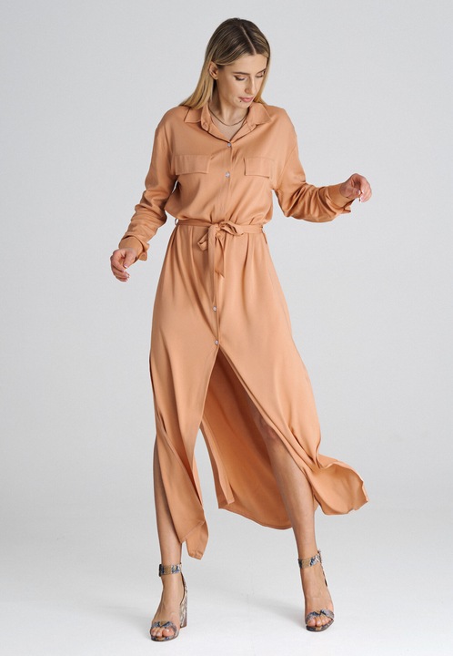 Rochie camasa maxi Figl, portocalie, croiala lejera, poliester, L INTL