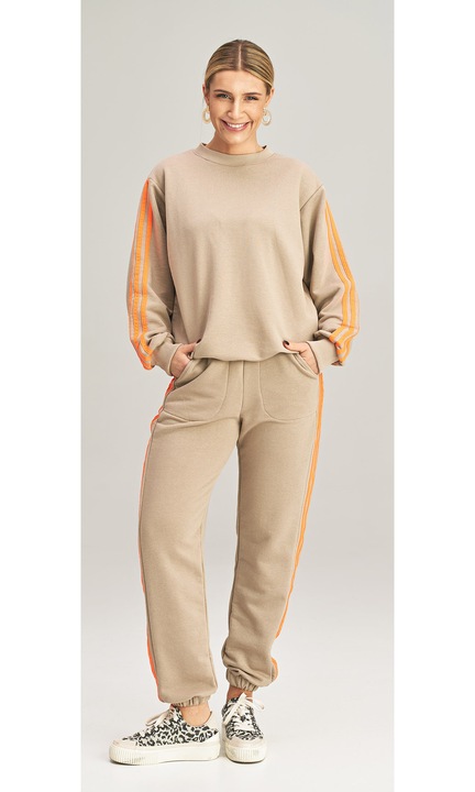 Set trening dama Figl, bej, bumbac 90%, elastan 10%, croiala lejera, design modern, One Size INTL