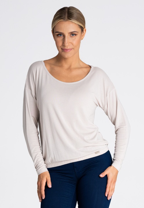 Bluza dama Figl M981, bej, 94% vascoza, 6% elastan, croiala simpla, maneci lungi