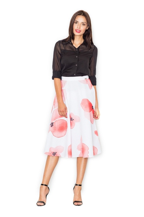 Fusta midi Figl M495, florala, poliester, eleganta, XL INTL