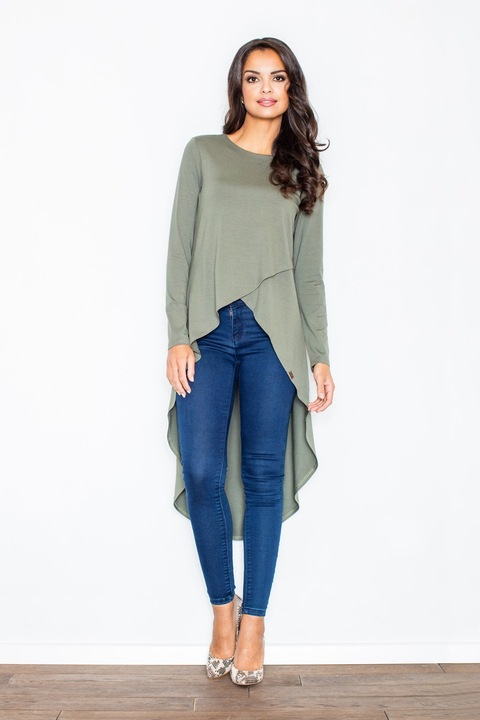 Bluza dama asimetrica, Figl, Viscoza/Elastan, Masliniu