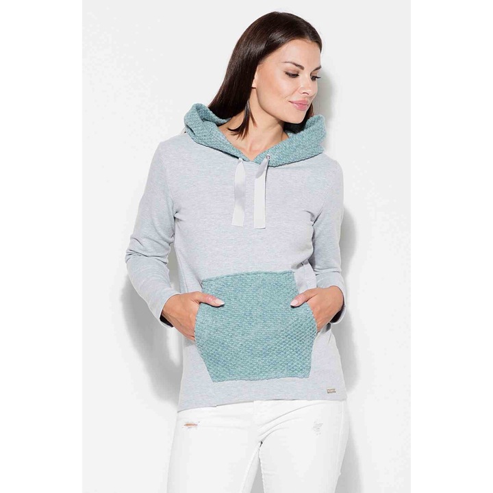 Суитшърт KATRUS K414, син, памучен, с качулка и джоб тип кенгуру, размер L INTL