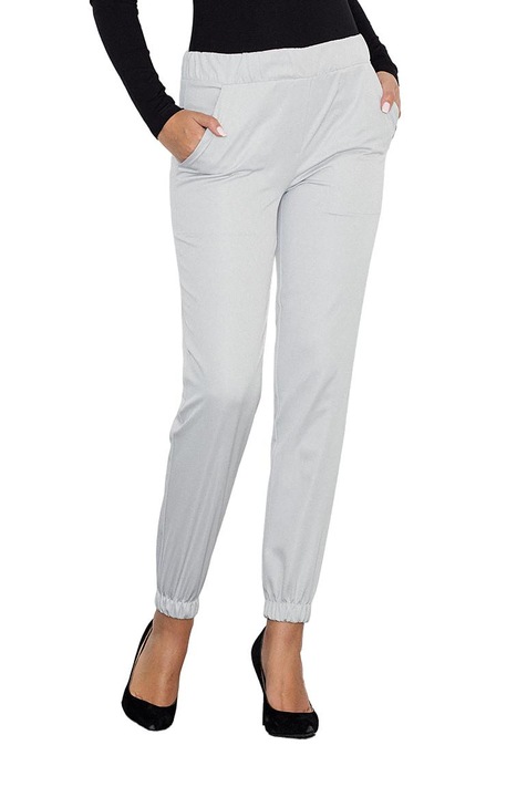 Figl női nadrág, szürke, gumis derékkal, zsebekkel, poliészter/elasztán, M INTL