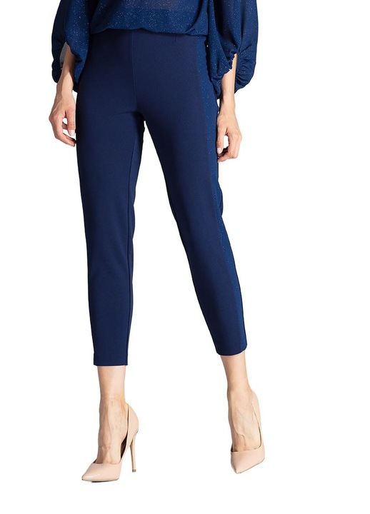 Дамски панталон Figl M689, син, елегантен, висока талия, полиестер/еластан