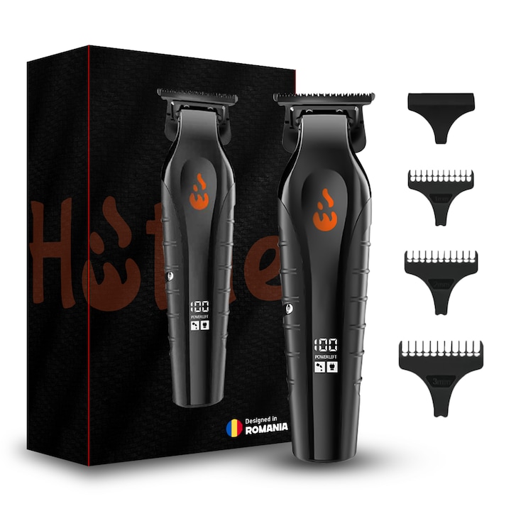 Машинка за подстригване и тример HOTTLE, презареждаща се с USB, дигитален дисплей, мощност 8 W, прецизни стоманени ножчета, ергономичен дизайн, за коса, брада, тяло, преносима, многофункционална, черна