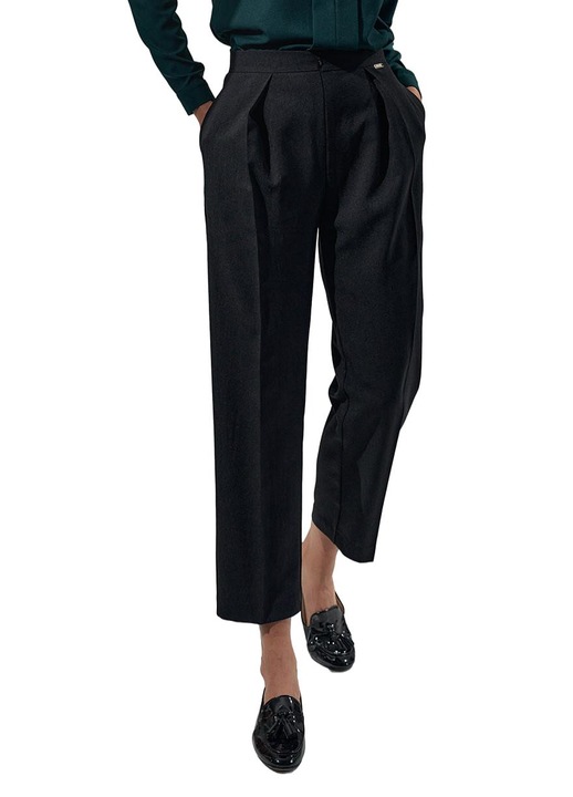 Figl M720 női nadrág, fekete, elegáns, magas derekú, poliészter