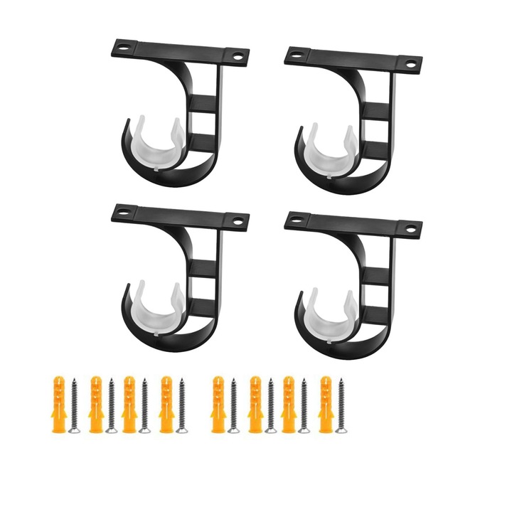 Set suporturi pentru tija de perdea, ZGGZERG, Suport pentru perdea de tavan, Cu suruburi, Dop de cauciuc, Puternic si durabil, Pentru camera de zi, bucatarie si birou, Aliaj de aluminiu, 7.7*9.2cm, Negru