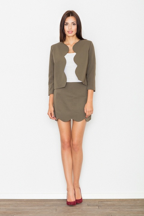 Set elegant Figl M476, jacheta si fusta, verde-masliniu, poliester si vascoza