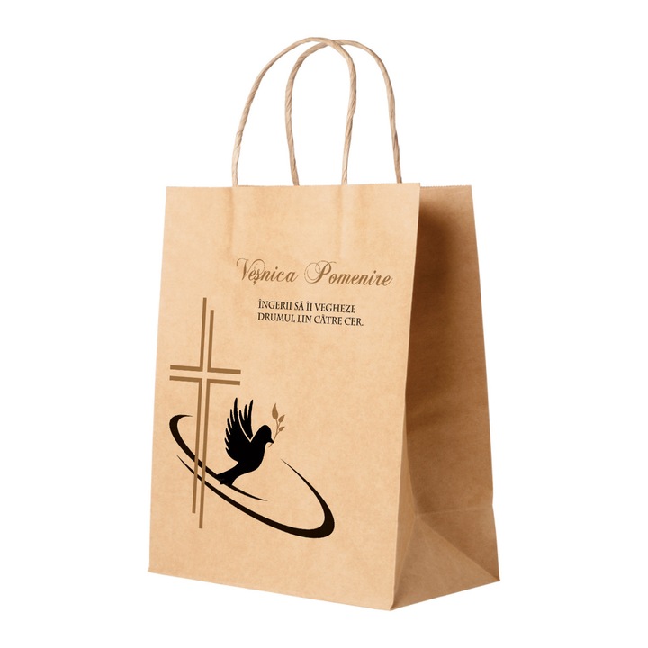 Set 500 bucati Pungi Hartie pentru parastase, comemorari, inmormantari Vesnica Pomenire, 27 x 36 x 11cm, kraft Natur, Model 4